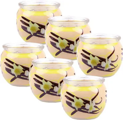 Immagine prodotto di Candele profumate motivo 6-pack in un barattolo, lunga durata e piacevole profumo (vaniglia)