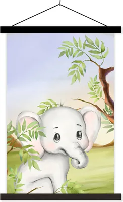 Produktbild von MuchoWow® Textilposter Dschungel - Elefant - Tiere 40x60 cm mit schwarzem Rahmen - Wanddekorationen