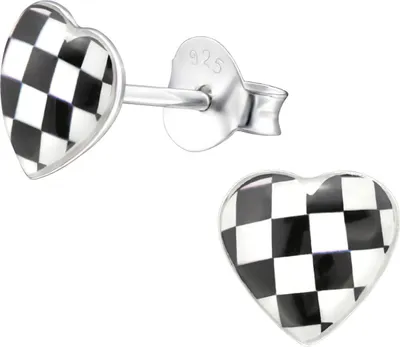 Produktbild von Ohrringe Ohrstecker 925 Sterling Silber Herz kariert