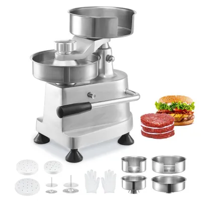 Produktbild von Hamburgers Press Pro - Burger Pattie Maker 10 / 13 / 15 cm, mit 3 Packungen Burger Papier, Hamburgerpresse aus Edelstahl, - Perfekt für BBQ Zubehör - Codable Bur-grillkube - Papiertore - Smoky Silent Patty Plan"