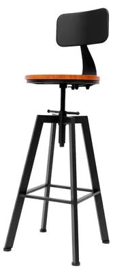 Produktbild von Barhocker - 2er Set - Drehbar - Höhenverstellbar 64–84 cm - Holz & Eisen - Gepolsterter Sitz - Sitz Ø 30 cm - Tragkraft 100 kg - Schwarz