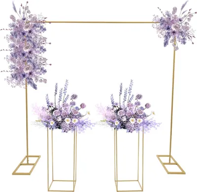 Produktbild von Ballonbogen Ständer Set - Hochzeits Hintergrund Rahmen - 2×2 m Bogen - 2 Blumenständer 27×27×80 cm - Stahl - Gold