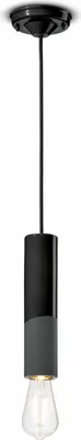 Produktbild von Hängelampe Keramik E27 D: 5,5 cm rund Schwarz Retro Keramiklampe