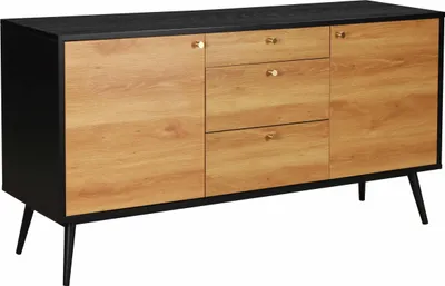 Immagine prodotto di Credenza scandinava in legno chiaro 2 ante e 3 cassetti 150 cm nera - Oviala Milo