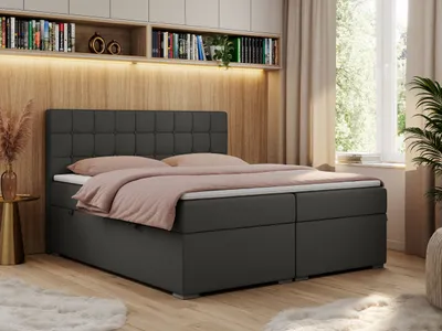 Produktbild von Boxspringbett, Doppelbett, Polsterbett mit Kopfstütze, Bettkasten - CARMEN - 140x200 - Dunkelgrau - Kunstleder - H4