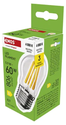 Productafbeelding van EMOS LED-lamp Edison MiniGlobe, 5,9W, vervangt een 60W gloeilamp, ronde vintage lamp met E27-fitting en een lichtsterkte van 806lm, neutrale witte kleur (4000K), modelnummer ZF6D43