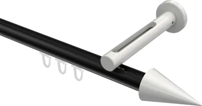 Produktbild von Interdeco Innenlaufstange / Gardinenstange mit Innenlauf Schwarz / Weiß, Typ Siteno Savio (Kegel), 20 mm Ø 1-läufig, 160 cm