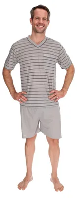 Produktbild von Pyjama Herren kurz Shirt+Hose Schlafanzug Schlafkleidung Nachtwäsche Nachtanzug, Größe:L, Farbe:Grau