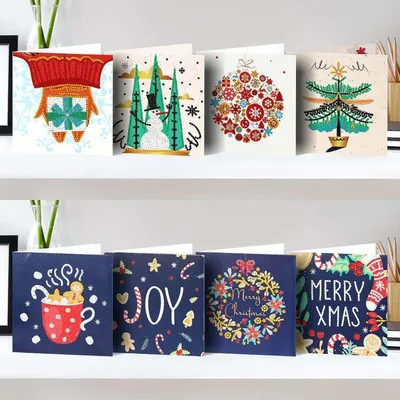 Image de Kit de 8 cartes de Noël "Diamant Malerei" (peinture au diamant), format 30x15 cm, référence GC A004