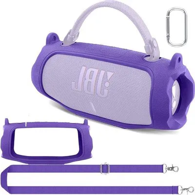 Produktbild von Tragbarer Ultraleicht-Silicium-Schutzhülle für JBL Charge 6 Bluetooth Lautsprecher mit Karabiner und Schulterband - ideal für Reise & Amp; Schutz