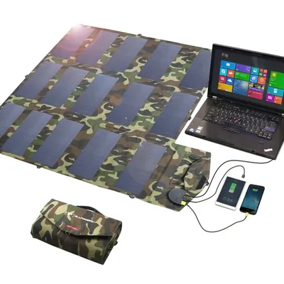 Immagine prodotto di Pannello solare portatile, design pieghevole, ricarica di più dispositivi, mimetico