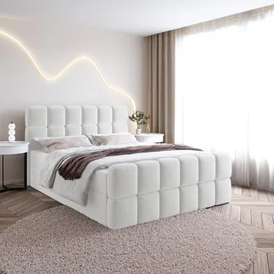 Produktbild von Bett Boxspringbett SELA ohne Topper mit Bettkästen - Doppelbett, Stauraum, Schlafzimmer, Polsterbett, Bettgestell (140x200, Weiß - Fredo 25)