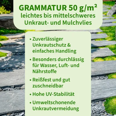Produktbild von TTL Garden Unkrautvlies 50g/m² 2x5m inkl. 20 Erdanker – Gartenvlies UV-stabil schwarz