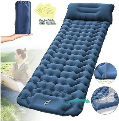 Produktbild von Isomatte Camping Aufblasbar, 9cm Dicke Isomatte Camping Ultraleicht mit Kissen Isomatte Selbstaufblare Schlafmatte, wasserdichte & Faltbare, 196 x 68cm