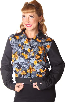 Produktbild von SugarShock Narona Hawaii Blouson 40er Jahre retro Jacke, Größe:XL, Farbe:Schwarz