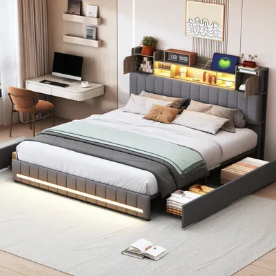 Obrázok produktu pre Čalúnená posteľ Fortuna Lai 160x200 cm s úložným priestorom, LED osvetlenie na čele a nohách, európska norma, ľanový poťah