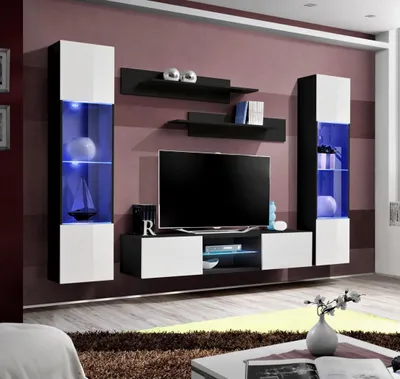 Produktbild von Wohnwand Hänge Vitrine Wand Regale Komplett Designer Luxus TV-Ständer Neu