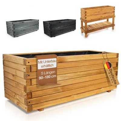 Produktbild von Pflanzkasten Holz mit Vlies 180x42x38cm naturbraun - XXL Blumenkasten rechteckig in 5 Größen aus imprägniertem Kiefernholz