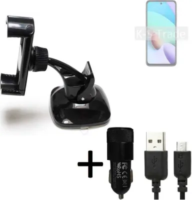 Produktbild von K-S-Trade Halterung kompatibel mit Xiaomi Redmi 10 2022 Windschutzscheibe / Armaturenbrett + LADEGERÄT mit Mico USB Kabel Autohalterung KFZ Halter