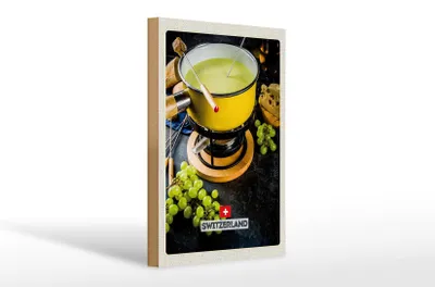 Produktbild von Holzschild Reise 20x30cm Schweiz Delikatese Brot Käse Trauben