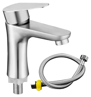 Produktbild von Kaltwasserhahn aus Edelstahl mit 80 cm Anschlussschlauch, Einhebelarmatur für Badezimmer und Gästetoilette