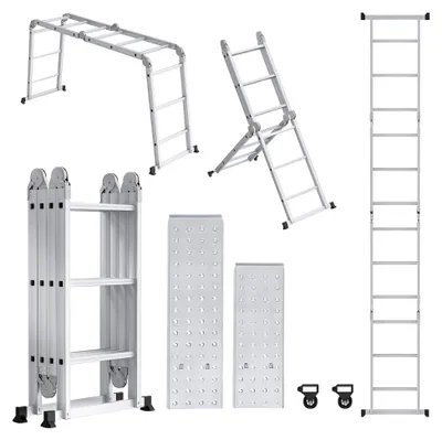 Produktbild von 6-in-1 Aluminium Mehrzweckleiter mit Plattform 3,4m, Klappleiter bis 150kg, 4x3 Stufen mit 2 Plattformplatten