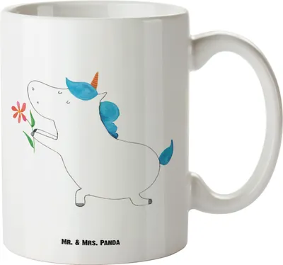 Produktbild von Mr. & Mrs. Panda Pott Einhorn Blume - Weiß - Geschenk, Riesenkaffeetasse, Freund, Jumbo Tasse, Partner, Einhörner, Große, Freundin, jumbotasse, Haferl, Deko, Liebe