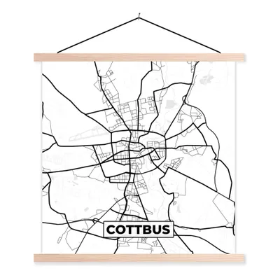 Produktbild von MuchoWow® Textilposter Cottbus - Karte - Stadtplan 40x40 cm mit holzfarbenen Rahmen - Posterleiste