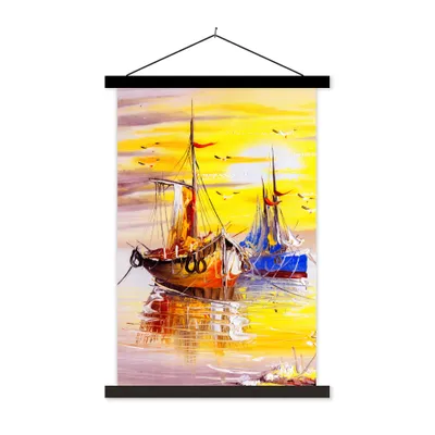 Produktbild von MuchoWow® Textilposter Malerei - Boot - Wasser - Ölfarbe 40x60 cm mit schwarzem Rahmen - Wanddekorationen