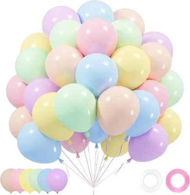 Zdjęcie produktu dla Zestaw balonów, 62 sztuki, 30 cm – kolory makaroników: różowy, fioletowy, zielony i niebieski – balony lateksowe wypełniane helem na urodziny, ślub i imprezę