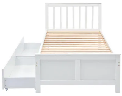 Obrázok produktu pre Jednolôžková posteľ s úložným zásuvkou a ráмом z borovicového dreva, určená pre matrac rozmermi 90x200 cm - biela