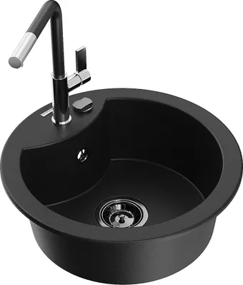 Image de Diego évier 1 bac en granit avec mitigeur Flora, noir (6512-77-670401-07-B)