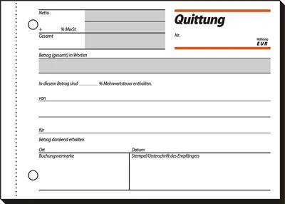 Produktbild von Formularbuch Quittung A6 quer VE=10x50 Blatt