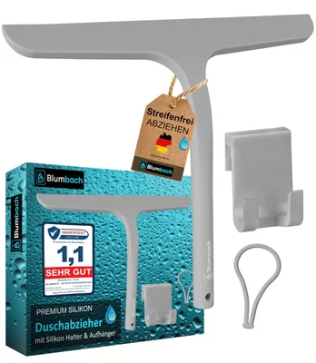 Produktbild von BLUMBACH® Duschkabinenabzieher grau, Duschabzieher mit Halterung 28cm breit – Größe 28 cm, Duschabzieher Grau