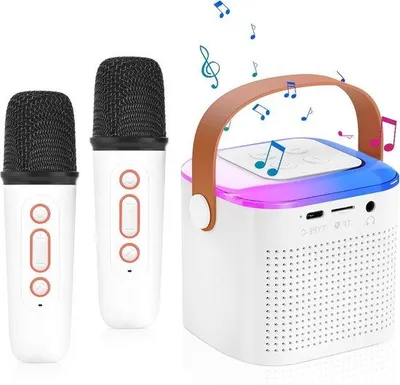 Obrázok produktu pre Mini Bluetooth reproduktor na karaoke – karaoke sada s 2 bezdrôtovými mikrofónmi – striedajúce sa efekty – dynamické svetlá – karaoke mikrofón na domáce oslavy – darček k narodeninám