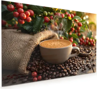 Produktbild von Küchenrückwand Spritzschutz Glas mit Motiv Kaffeeerntemorgen 40 x 40 cm