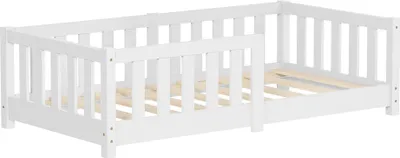 Produktbild von ML-Design Kinderbett 70x140 cm Weiß Bodenbett für Kinder mit Lattenrost und Rausfallschutz Jugendbett aus massivem Kiefernholz Bettgestell Babybett