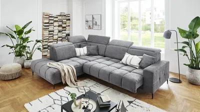 Produktbild von Wohnlandschaft >Lindesberg< elektr. Sitzverstellung, Federkern, dunkelgrau - 317x107x230 (BxHxT)