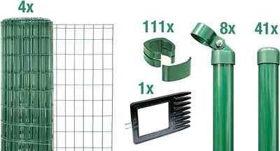 Obrázek produktu pro Alberts Fix-Clip Pro zahradní plot, výška 102 cm, délka 75 m, kompletní plotová souprava k zabetonování, zelená barva