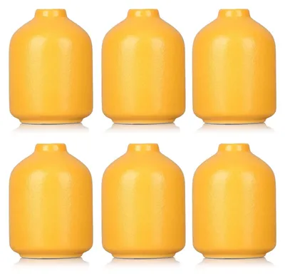 Produktbild von Set aus 6 eleganten gelben Keramikvasen zur Dekoration