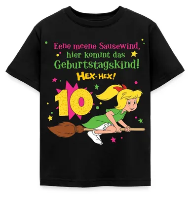Produktbild von Spreadshirt Bibi Blocksberg Geburtstagsdesign 10 Jahre Kinder T-Shirt, 110/116 (5-6 Jahre), Schwarz