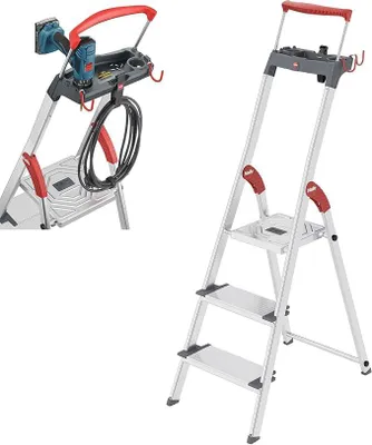 Imagen del producto de Silecomplaza Escalera de aluminio ComfortLine L84 con 3 escalones XXL, capacidad de hasta 150 kg, color plateado