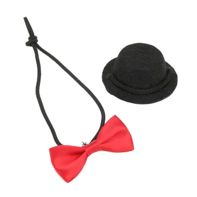 Imagen del producto de Conjunto de sombrero y corbata para reptiles, ajustable, ideal para dragones barbudo, hámsteres y cobayas. Sombrero , corbata roja, talla S