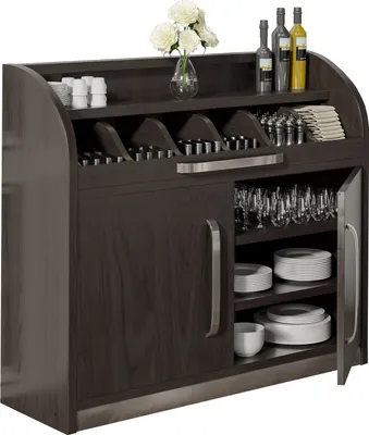 Produktbild von LEA | Besteckschrank | B110cm x H105 | Wenge-Schwarz | 2xTür + 4xBöden | Holz Kellnerstation Schrank Kommode Servier Gastro