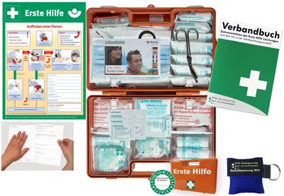 Produktbild von Verbandskoffer (G) Typ N -Paket 2- Erste Hilfe nach aktueller DIN 13169 für Betriebe -DSGVO- INKL. PERFORIERTEM VERBANDBUCH + Notfallbeatmungsh