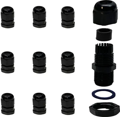 Produktbild von 10 Stück M12 x 1.5 Kunststoff Kabelverschraubung SCHWARZ m. Gegenmutter METRISCH