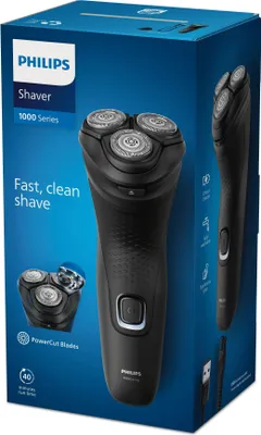 Produktbild von PHILIPS Shaver Series 1000 S1141/00, Nass- und Trockenrasur, kabellos, 4D-Flexköpfe, selbstschärfende Klingen, 40 Min., Schutzkappe, Schwarz