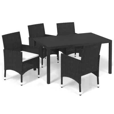 Immagine prodotto di vidaXL set da pranzo da giardino 5 pezzi con cuscini in poly rattan nero