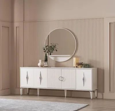 Productafbeelding van Zijtafel met spiegel, set, dressoir, hout, wit, eetkamer
