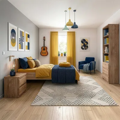 Produktbild von Jugendzimmer-Set mit Bett 120x200 cm in Eiche, modern, 3-teilig - FORTALEZA-129